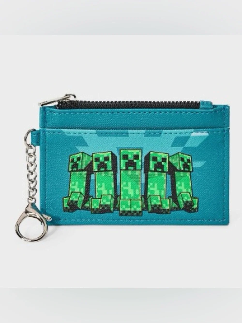 Minecraft Creeper Kids Blue Zip Cardholder Wallet with Keyring NWT